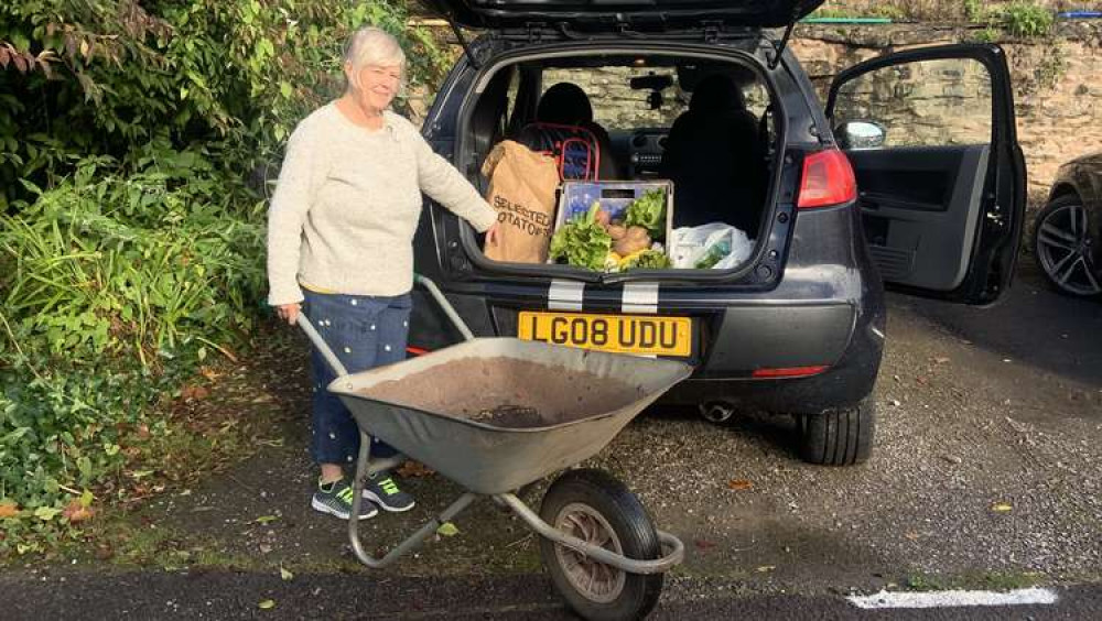 Sue Marland loads fresh produce from the allotments at the Bishop's Palace