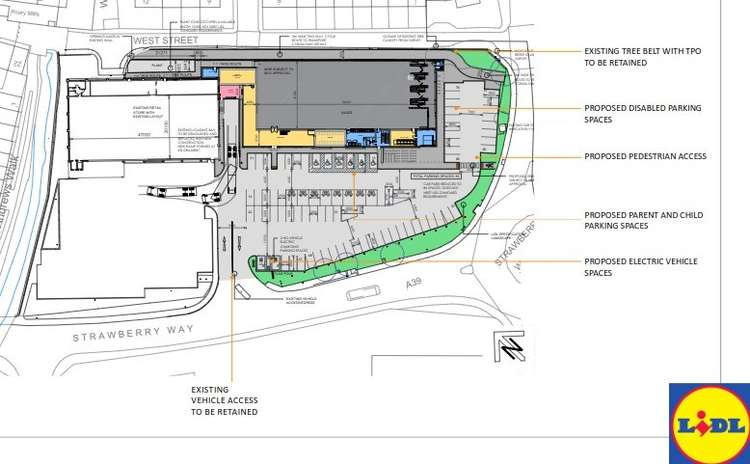 Plan for new Lidl store on the A39 Strawberry Way in Wells (Photo: One Design)