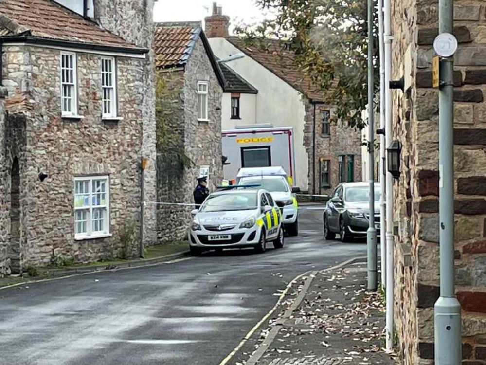 The scene in South Street, Wells, earlier today