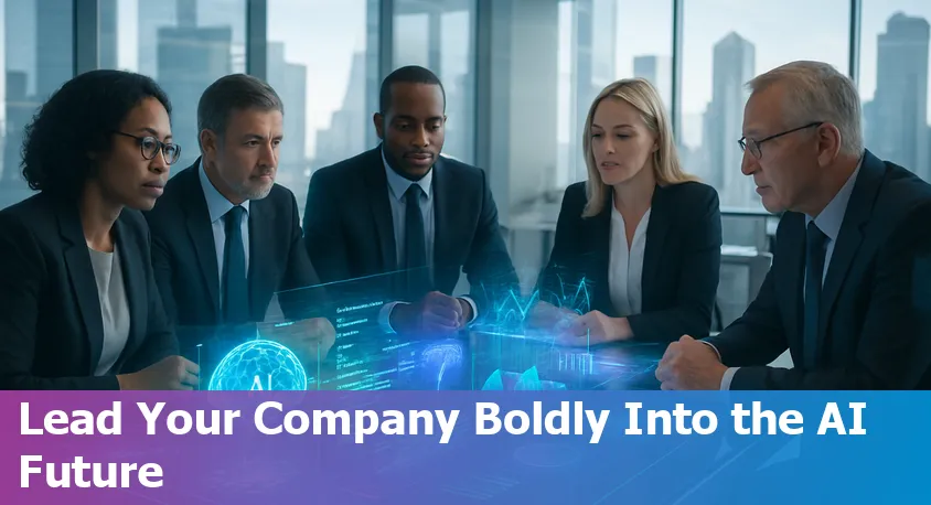 Illustration of a diverse team leading their organization into an AI future in 2025