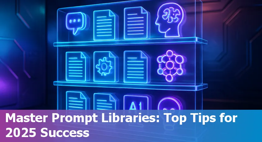 Illustration of digital prompt library tools and AI workflow in 2025 for beginners