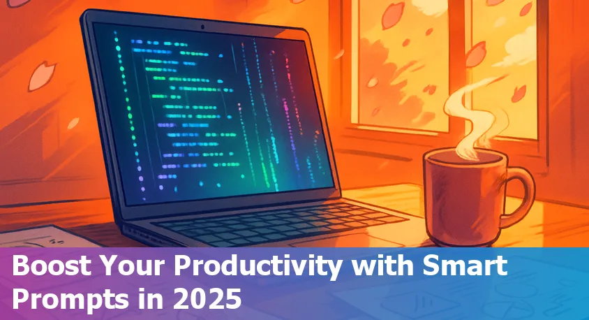Illustration showing AI productivity prompts and productivity hacks for beginners in 2025