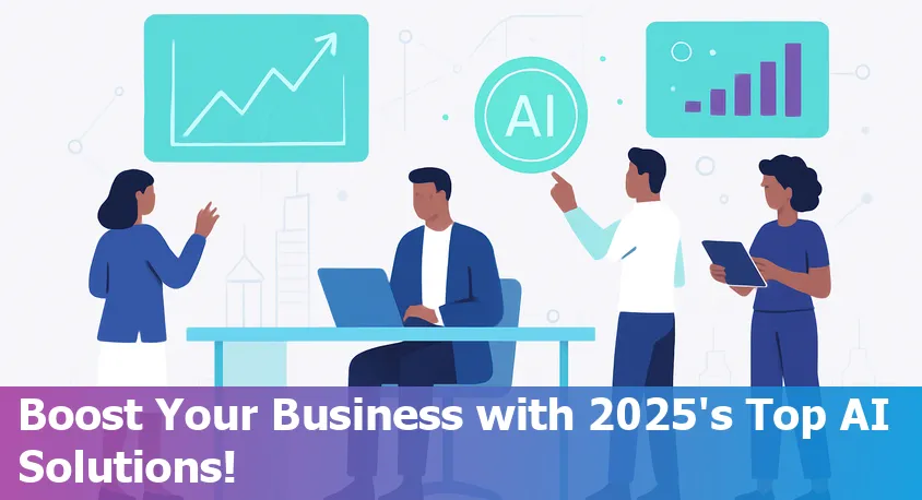 Illustration of AI technologies optimizing business operations with charts and digital tools in 2025