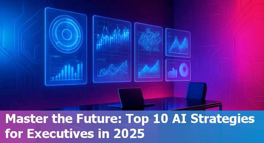 Executive analyzing AI strategies on a digital dashboard with futuristic AI icons