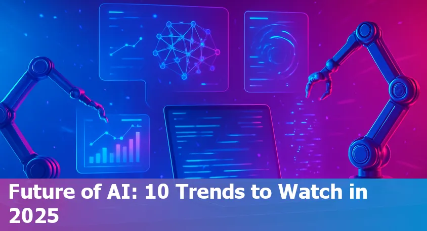 Illustration showing top AI trends in 2025 including autonomous systems, generative AI, and ethical AI governance