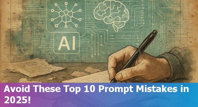 Illustration showing common AI prompt mistakes to avoid in 2025 for improved outputs.
