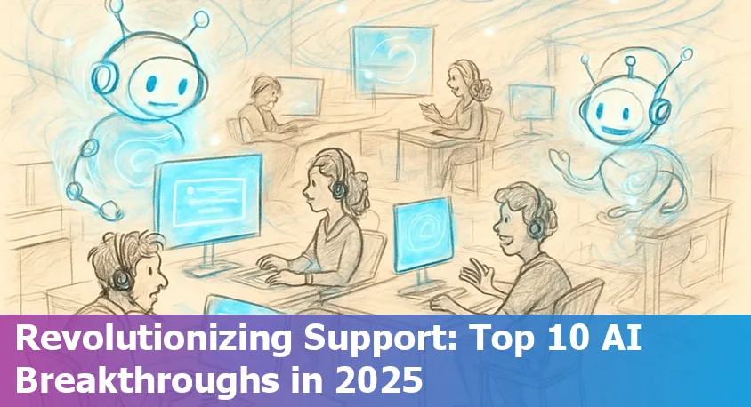 Illustration showing AI-powered customer support with chatbots and data analytics in 2025.