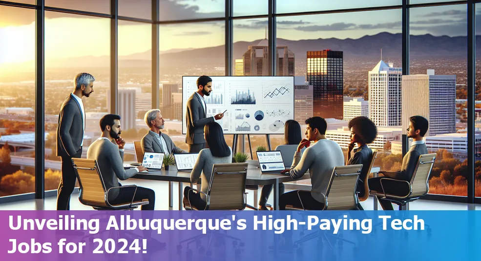 Skyline of Albuquerque with tech-themed overlay indicating best paid tech jobs in 2024