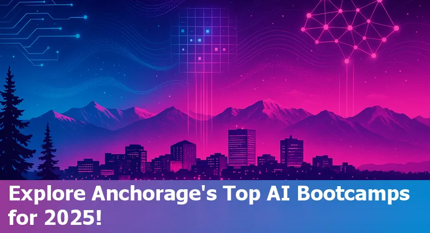 Anchorage, Alaska skyline with digital AI and coding icons overlay, representing remote bootcamp learning in 2025.
