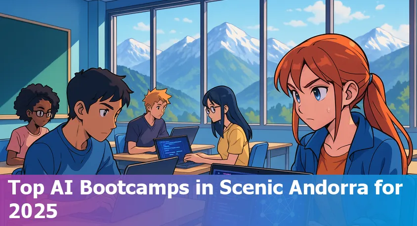 Andorran student learning artificial intelligence online with European city in background, representing top AI bootcamps in 2025.