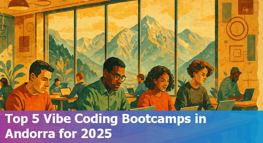 Students in Andorra learning to code online together with laptops in a collaborative environment, symbolizing community and modern technology.
