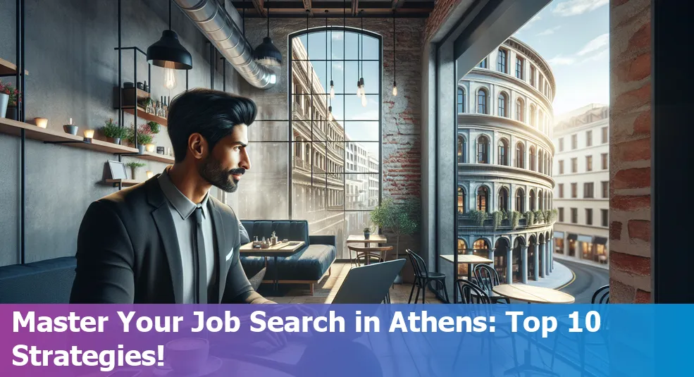 Illustration of tech professionals in Athens, Georgia engaged in job hunting activities.