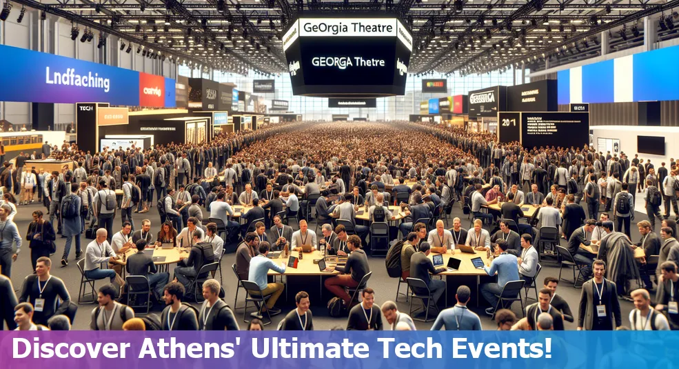 A collage of tech meetups and conferences in Athens, GA, showcasing a vibrant community of tech enthusiasts.