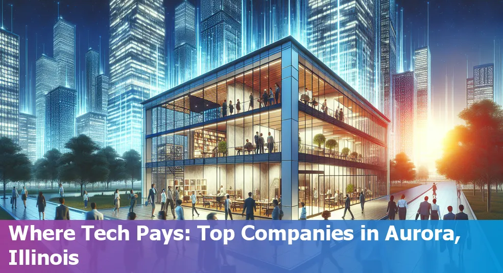 Skyline of Aurora, Illinois with text overlay 'Highest Paying Tech Companies in Aurora, Illinois, US'