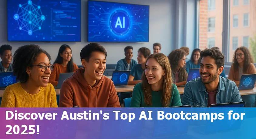Map of Austin, Texas with icons representing AI bootcamps and students learning AI concepts.