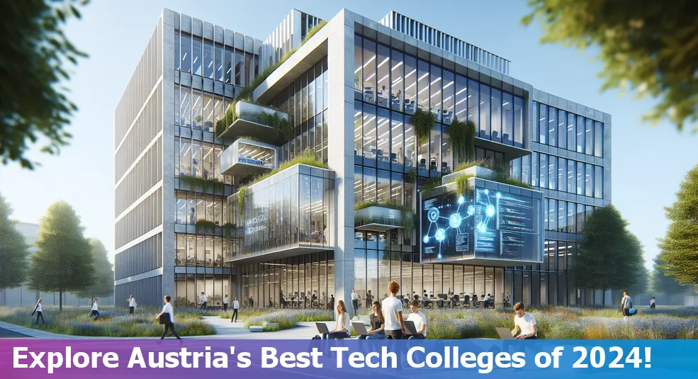 Top 10 best colleges in Austria for tech enthusiasts in 2024 - banner image showing Austrian landmarks and technology icons.