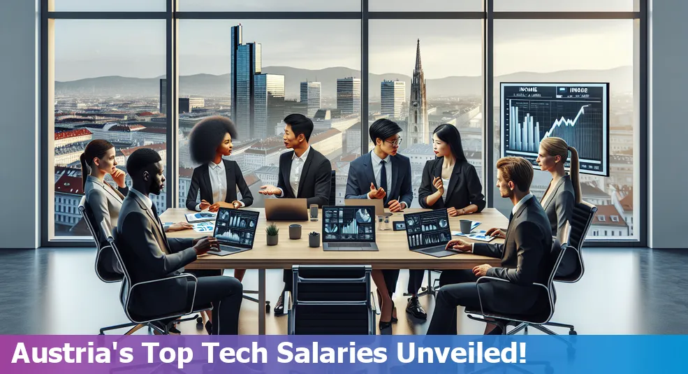 Illustrated graph showing top tech job salaries in Austria for 2024.