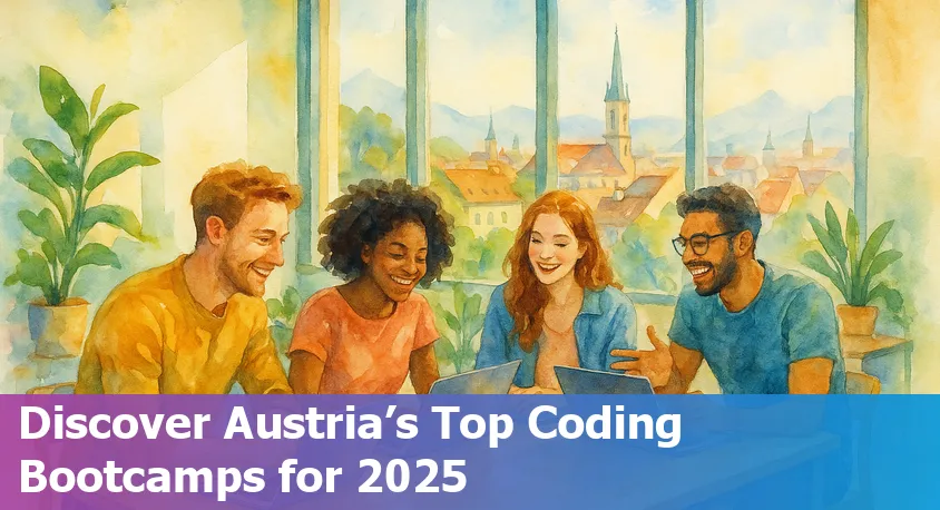 Classroom of diverse coding students studying together at a modern Austrian bootcamp