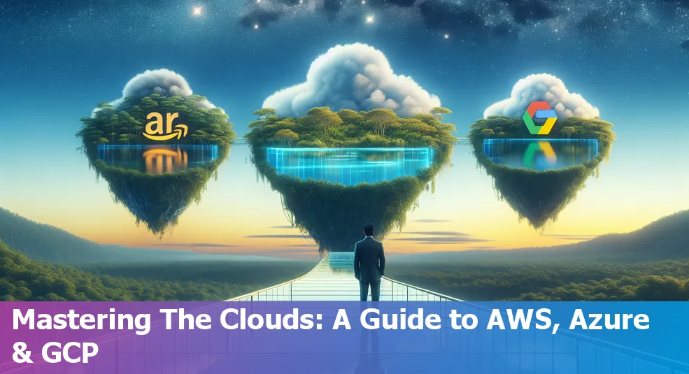 Cloud computing conceptual image, illustrating AWS, Azure, and Google Cloud platforms