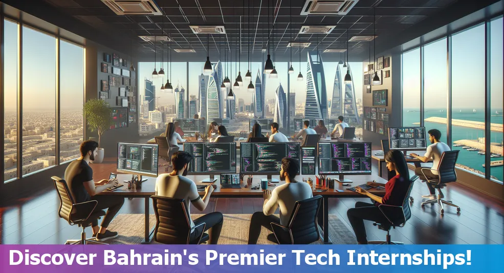 Skyline view of Bahrain with tech industry hubs highlighted.