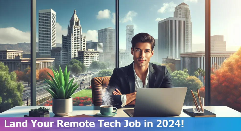 Person using a laptop surrounded by tech icons, representing remote tech jobs and job search strategies.