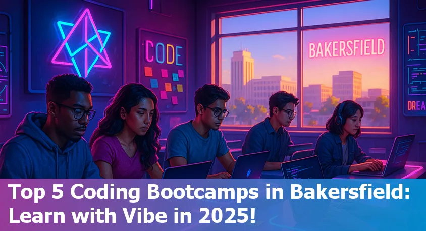 Diverse group of beginner coders collaborating at a modern Bakersfield coding bootcamp in 2025.