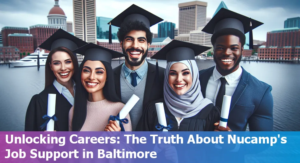 A diverse group of Nucamp graduates in Baltimore celebrating their job placements