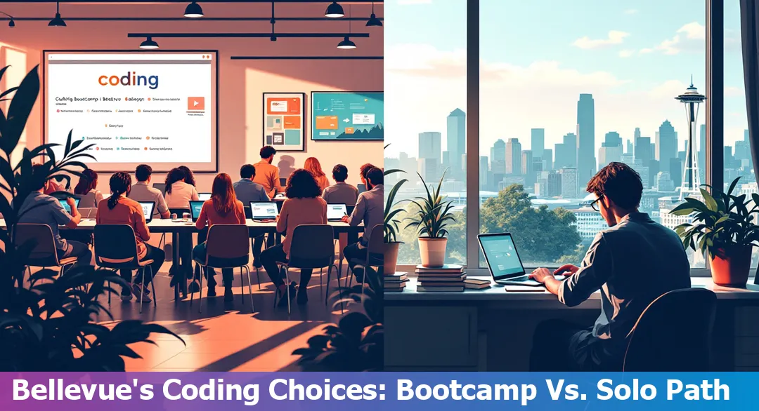 Comparison between coding bootcamps and self-study for coders in Bellevue, Washington.