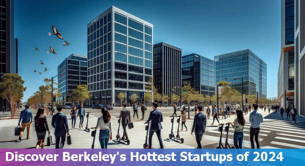 View of Berkeley, California with tech startup imagery.