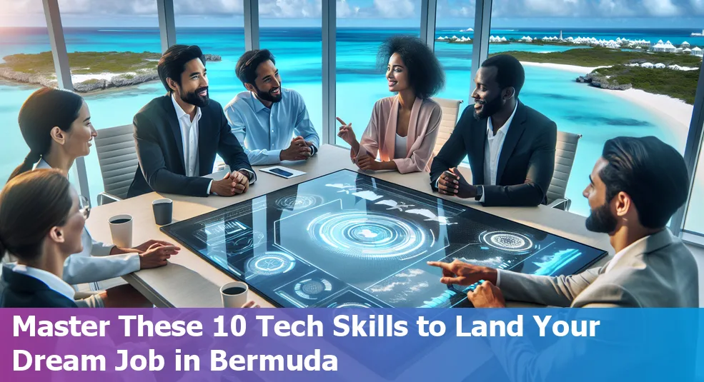 Top 10 essential tech skills Bermuda employers seek in 2024, featuring icons for cloud computing, data analysis, AI and more.