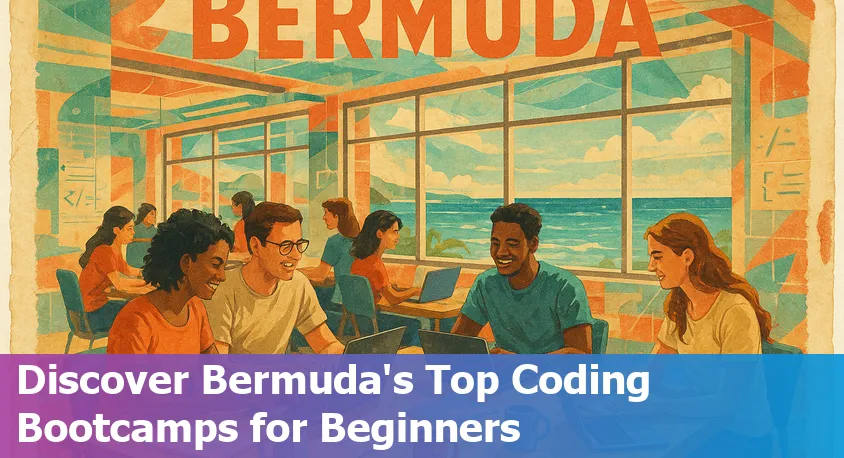 A diverse group of students in Bermuda studying online coding bootcamp courses on laptops, symbolizing remote tech education and collaboration in 2025.