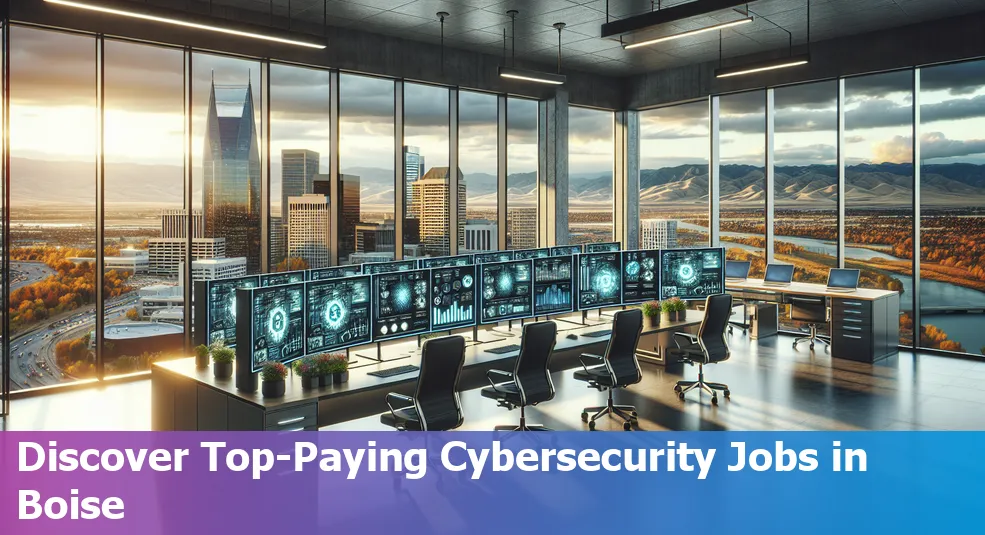 Boise, Idaho skyline with text overlay about cybersecurity salaries in Boise, Idaho