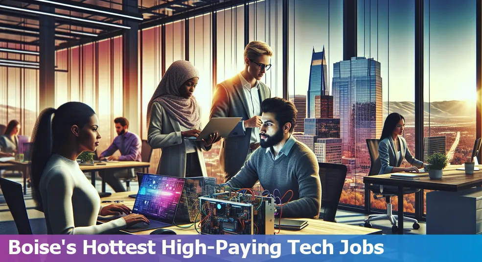 Overview of high-paying tech jobs in Boise, Idaho, with Boise cityscape in the background.