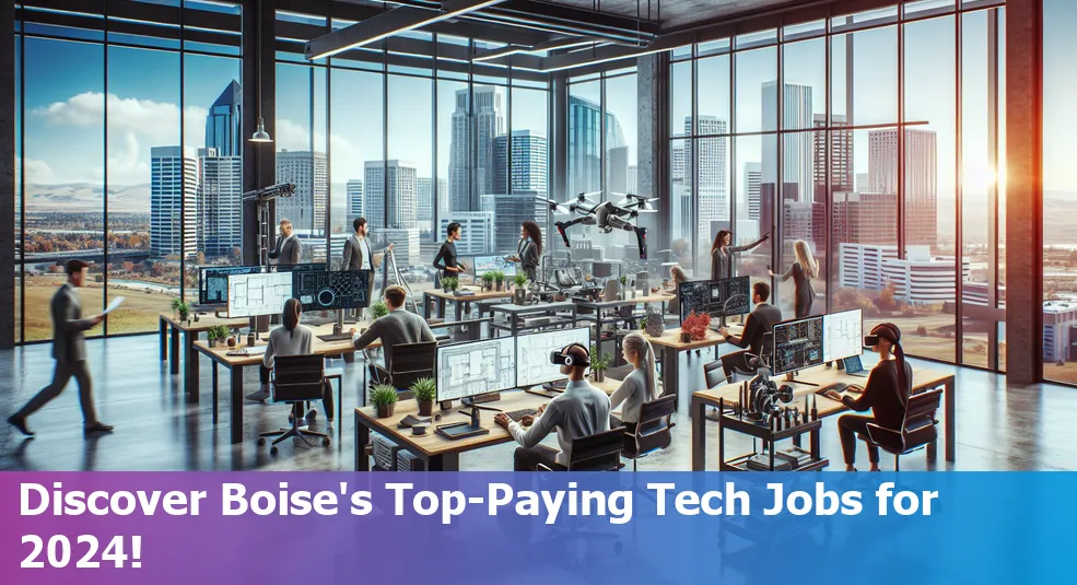 Boise skyline with tech job icons representing various high-paying tech roles in 2024.