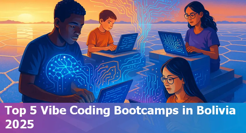 Bolivian students learning coding and AI together at laptops in a modern classroom.
