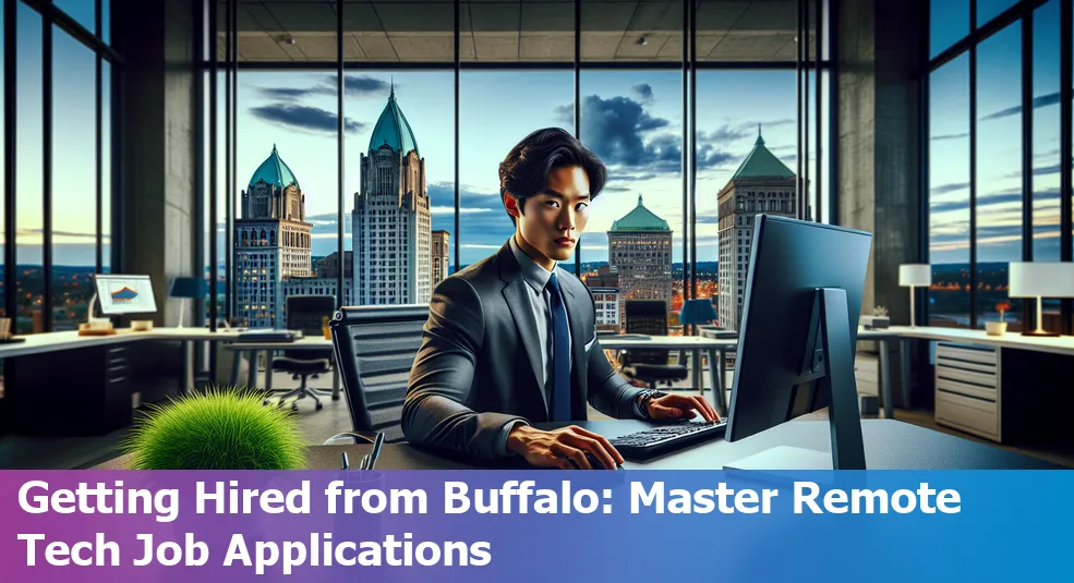 Skyline of Buffalo, New York with tech icons representing remote jobs