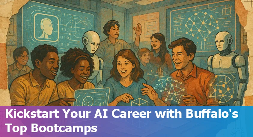 Buffalo NY skyline with digital AI graphics, representing top AI bootcamps in 2025.