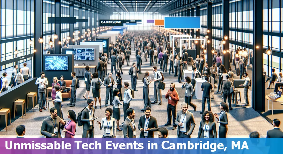 Tech enthusiasts networking at a conference in Cambridge, Massachusetts.