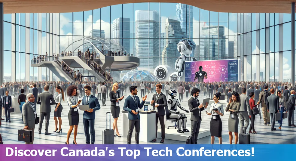 Attendees networking at a tech conference in Canada.