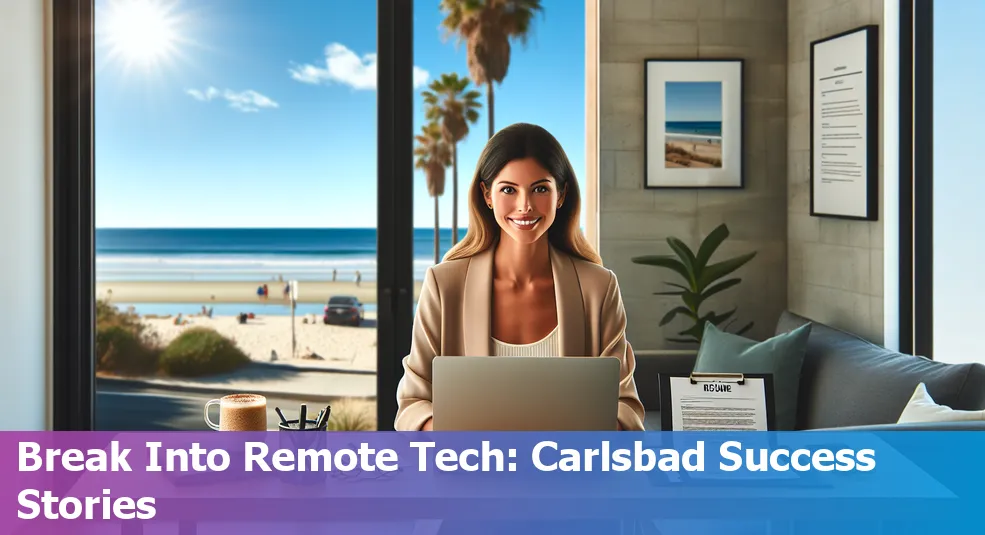 Person working remotely on a laptop with Carlsbad, California, backdrop.