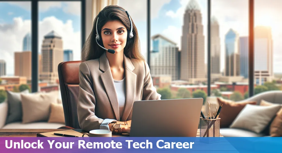 Illustration showing job seekers from Charlotte, North Carolina applying for remote tech jobs.