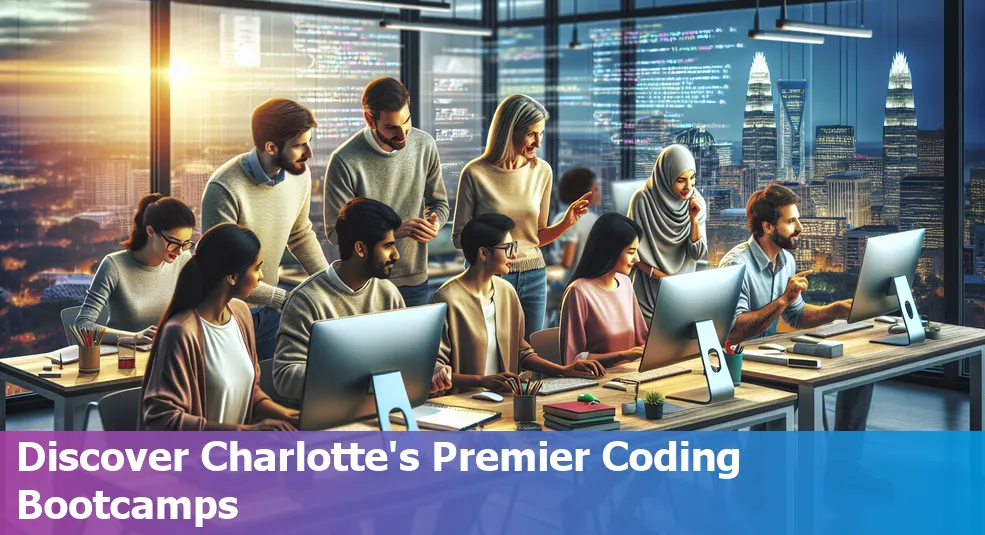 Charlotte skyline with coding bootcamp logos