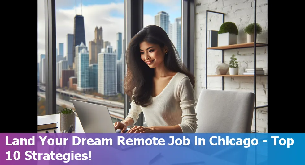 Person working remotely on a laptop with the Chicago skyline in the background.