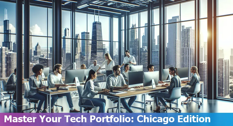 Chicago skyline with tech icons overlay representing the city's vibrant tech community