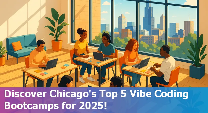 Group of diverse students collaborating and coding in a vibrant classroom in Chicago, representing a top coding bootcamp's energetic vibe.
