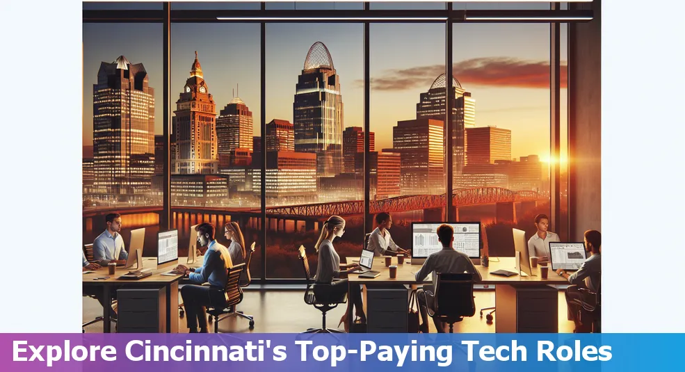 Cincinnati skyline with tech industry icons