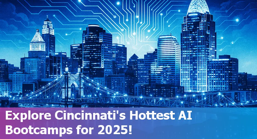Students attending an AI bootcamp in Cincinnati, with laptops and a city skyline in the background.