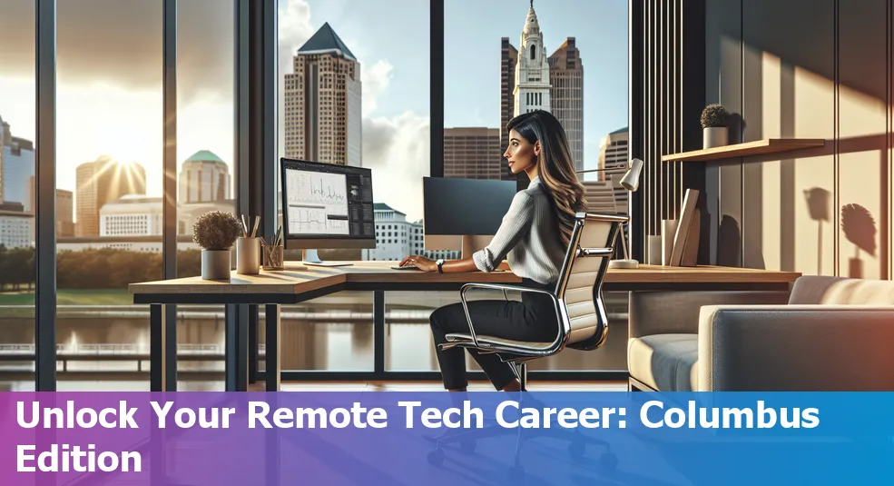 Person working remotely on a laptop from a cozy home office, representing remote tech jobs from Columbus in 2024.