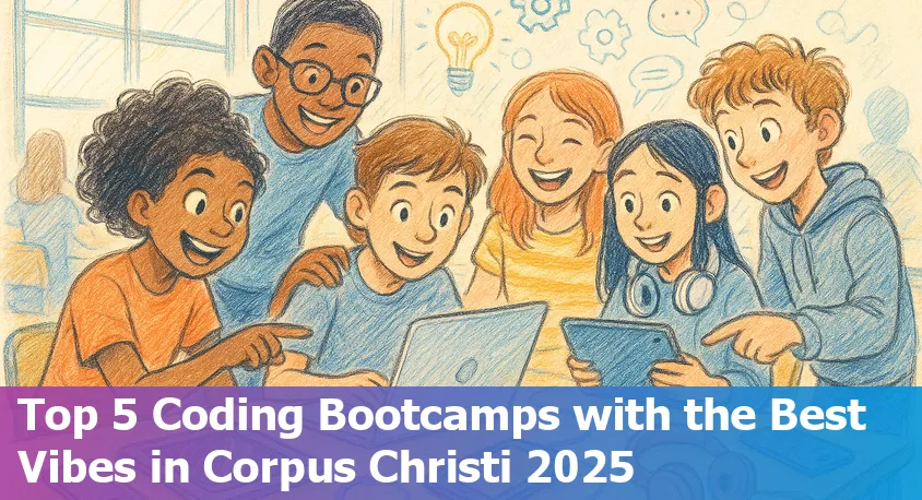 Group of diverse students coding together at a modern bootcamp in Corpus Christi, Texas, in 2025.
