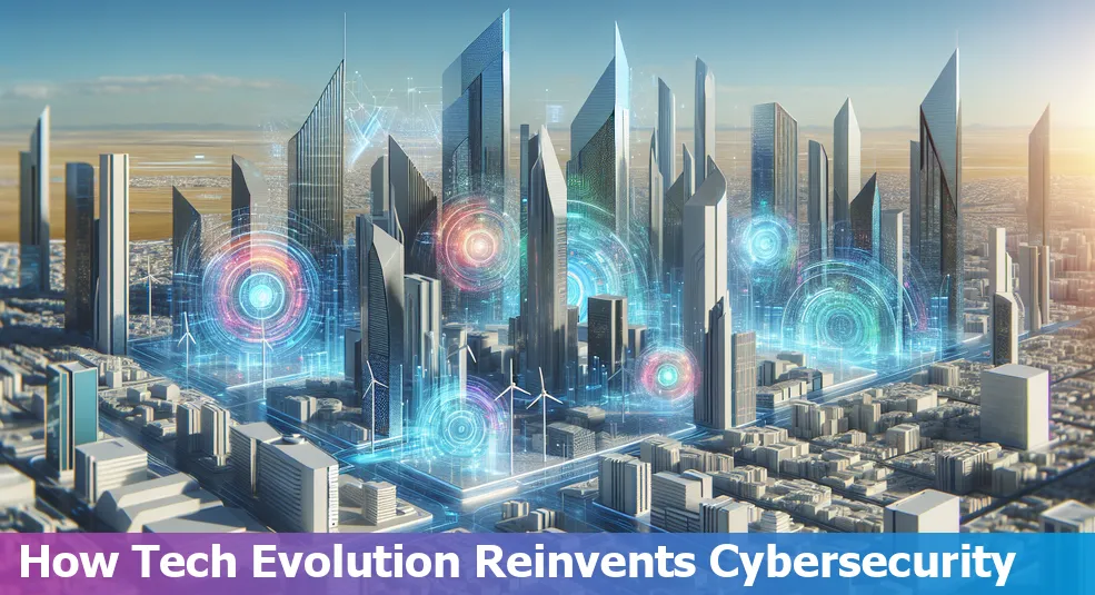 Futuristic digital graphic symbolizing emerging technologies and cybersecurity in 2024.